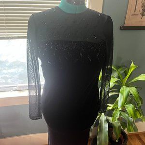 Vintage 90s Velvet Dress with Mesh Long Sleeves and Beaded Embellishment 4P